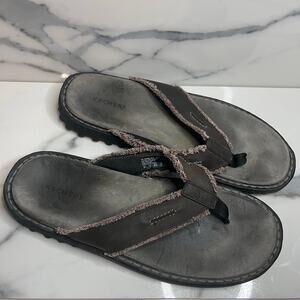 Skechers Men's Brown Leather Thong Flip Flops Sz 13 Summer Beach Comfort